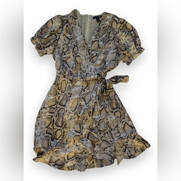 Aqua snakeskin ruffle wrap dress - Picture 3 of 4